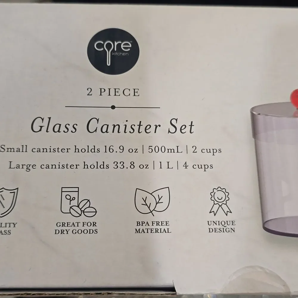 Core‎ Kitchen 2-PC Glass Canister Set- Pink